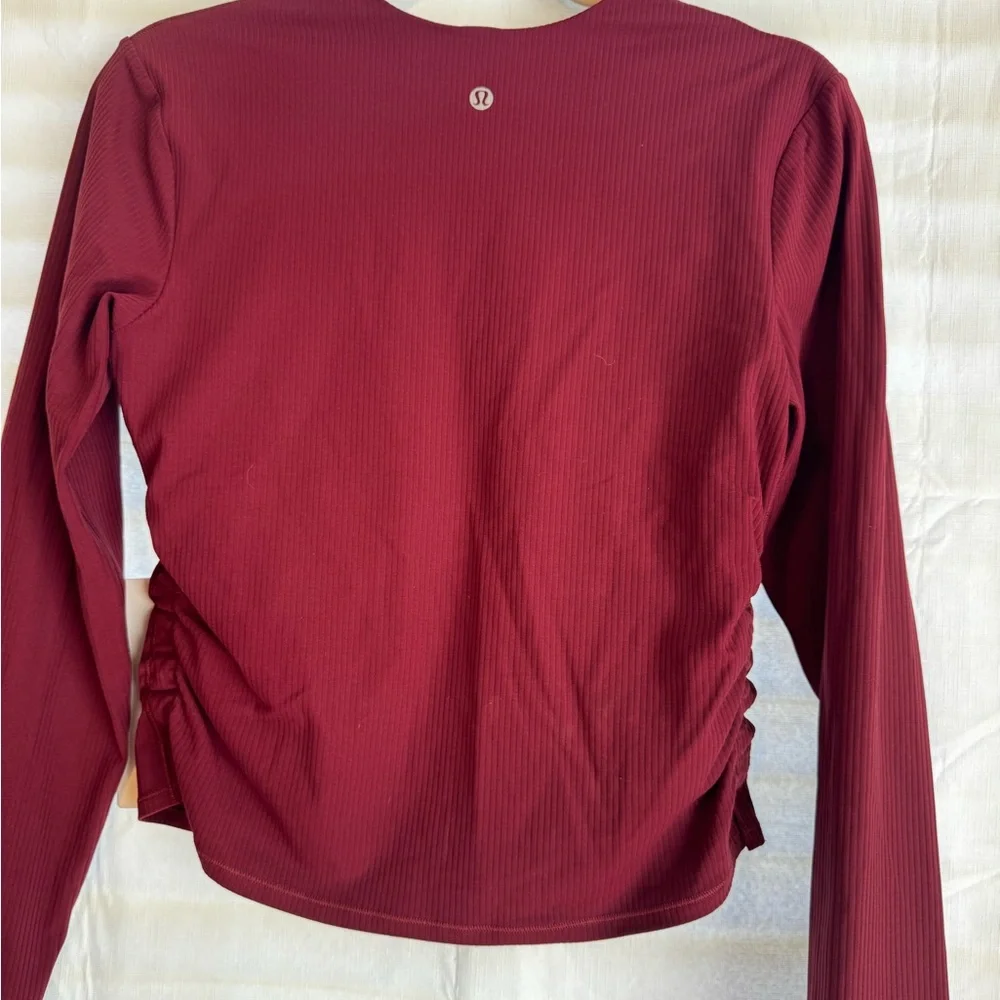 Lululemon All It Takes Ribbed V-neck LS B-D cup Nulu. Burgundy Bay size 10